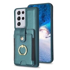 Per Samsung Galaxy S21 Ultra 5G BF27 Custodia per telefono con supporto per scheda ad anello in metallo (verde)