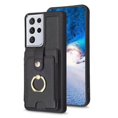 Per Samsung Galaxy S21 Ultra 5G BF27 Custodia per telefono con supporto per scheda ad anello in metallo (nero)