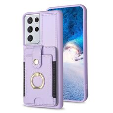 Per Samsung Galaxy S21 Ultra 5G BF27 Custodia per cellulare con porta carte di credito ad anello in metallo (viola)