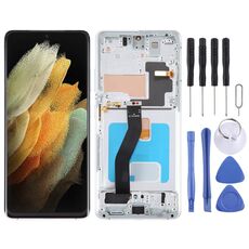 Schermo LCD OLED per Samsung Galaxy S21 Ultra 5G SM-G998B Digitizer Assemblaggio completo con cornice (argento)