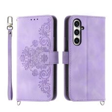 Per Samsung Galaxy S23 FE 5G Custodia a portafoglio in pelle con fiori in rilievo (viola)