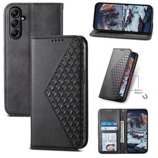 Custodia in pelle magnetica per Samsung Galaxy A25 Cubic Grid Calf Texture (nero)