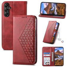 Custodia in pelle magnetica per Samsung Galaxy A25 Cubic Grid Calf Texture (rosso)