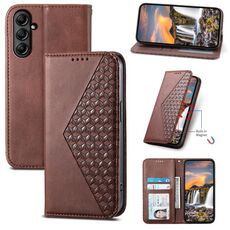 Custodia in pelle magnetica per Samsung Galaxy A25 Cubic Grid Calf Texture (marrone)