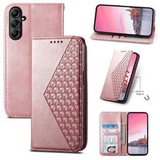 Custodia in pelle magnetica per Samsung Galaxy A25 Cubic Grid Calf Texture (oro rosa)