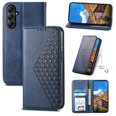 Custodia in pelle magnetica per Samsung Galaxy A25 Cubic Grid Calf Texture (blu)