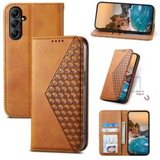 Custodia in pelle magnetica per Samsung Galaxy A25 Cubic Grid Calf Texture (giallo)