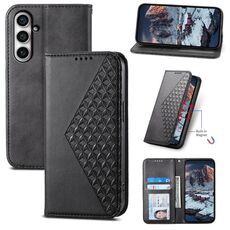 Custodia in pelle magnetica per Samsung Galaxy S23 FE Cubic Grid Calf Texture (nero)