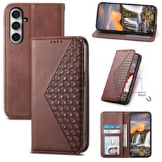 Custodia in pelle magnetica per Samsung Galaxy S23 FE Cubic Grid Calf Texture (marrone)