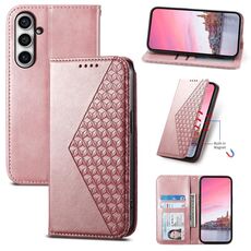 Custodia in pelle magnetica per Samsung Galaxy S23 FE Cubic Grid Calf Texture (oro rosa)