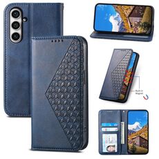 Custodia in pelle magnetica per Samsung Galaxy S23 FE Cubic Grid Calf Texture (blu)
