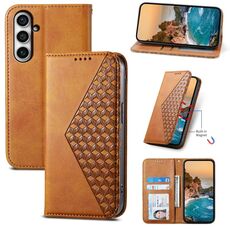 Custodia in pelle magnetica per Samsung Galaxy S23 FE Cubic Grid Calf Texture (giallo)