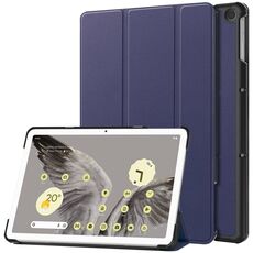 Per Google Pixel Tablet Custer Pure Color 3-Fold Holder Custodia per tablet in pelle intelligente (blu scuro)