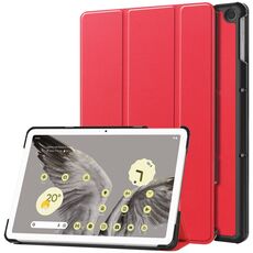 Per Google Pixel Tablet Custer Pure Color 3-Fold Holder Custodia per tablet in pelle intelligente (rosso)