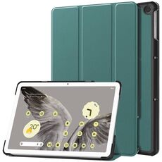 Per Google Pixel Tablet Custer Pure Color 3-Fold Holder Custodia per tablet in pelle intelligente (verde scuro)