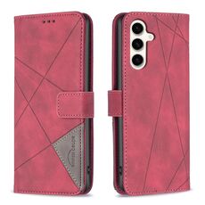 Per Samsung Galaxy S23 FE 5G Custodia per telefono in pelle con struttura a rombo con fibbia magnetica (rosso)
