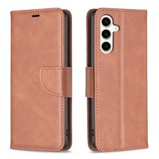 Per Samsung Galaxy S23 FE 5G Custodia per cellulare in pelle di agnello con trama in puro colore (marrone)