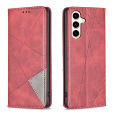 Custodia in pelle magnetica per Samsung Galaxy S23 FE 5G con struttura a rombo (rosso)