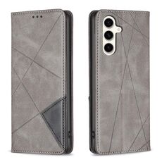 Custodia in pelle magnetica per Samsung Galaxy S23 FE 5G con struttura a rombo (grigio)