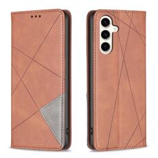 Custodia in pelle magnetica per Samsung Galaxy S23 FE 5G con struttura a rombo (marrone)