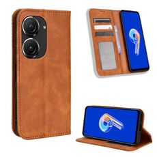Per ASUS Zenfone 10/9 custodia per telefono in pelle con trama retrò con fibbia magnetica (marrone)