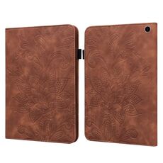 Per Amazon Fire Max 11 Custodia per tablet in pelle con motivo floreale goffrato in pizzo (marrone)