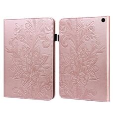 Per Amazon Fire Max 11 Custodia per tablet in pelle con motivo floreale goffrato in pizzo (oro)