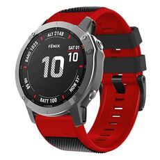 Per Garmin Fenix 7 Pro 22mm Fibbia a vite Diamond Texture Cinturino in silicone a due colori (nero + rosso)