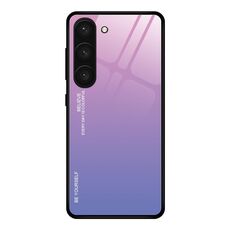 Per Samsung Galaxy S23 5G Custodia per telefono in vetro a colori sfumati (rosa viola)