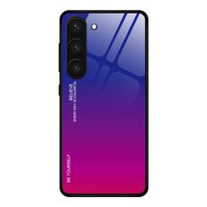 Per Samsung Galaxy S23 5G Custodia per telefono in vetro a colori sfumati (viola rosso)