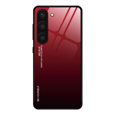 Per Samsung Galaxy S23 5G Custodia per telefono in vetro a colori sfumati (rosso nero)