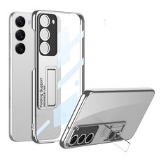 Per Samsung Galaxy S23 5G GKK Custodia protettiva per telefono con copertura totale galvanica con supporto (argento)