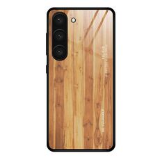Per Samsung Galaxy S23 5G Custodia per telefono in vetro venato di legno (giallo)