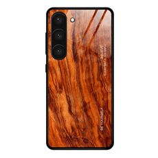 Per Samsung Galaxy S23 5G Custodia in vetro con venature del legno (marrone chiaro)