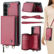 Per Samsung Galaxy S23 5G JEEHOOD C22 Series Custodia a portafoglio in pelle con cerniera e doppio cordino (rosso)