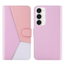 Per Samsung Galaxy S23 5G Custodia per cellulare in pelle con cuciture tricolori (rosa)