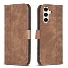 Per Samsung Galaxy S23 FE 5G Custodia in pelle goffrata scozzese (marrone)