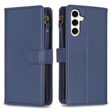Per Samsung Galaxy S23 FE 5G 9 slot per schede con cerniera portafoglio in pelle flip custodia per telefono (blu)