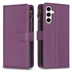 Per Samsung Galaxy S23 FE 5G 9 slot per schede con cerniera portafoglio in pelle custodia per telefono (viola scuro)