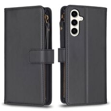 Per Samsung Galaxy S23 FE 5G 9 slot per schede con cerniera portafoglio in pelle custodia per telefono (nero)