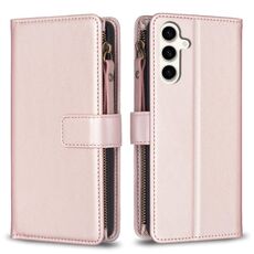 Per Samsung Galaxy S23 FE 5G 9 slot per schede con cerniera portafoglio in pelle flip custodia per telefono (oro rosa)