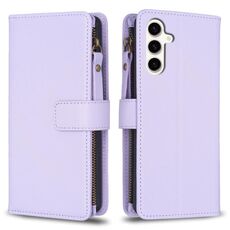 Per Samsung Galaxy S23 FE 5G 9 slot per schede con cerniera portafoglio in pelle custodia per telefono (viola chiaro)