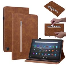 Custodia per tablet in pelle con cerniera tinta unita per Amazon Fire Max 11 Skin Feel (marrone)