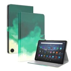 Per Amazon Fire Max 11 Custodia per tablet in pelle con motivo ad acquerello (verde ciano)
