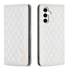 Per Samsung Galaxy S23 FE 5G Diamond Lattice Custodia a conchiglia in pelle magnetica (bianca)
