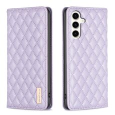 Per Samsung Galaxy S23 FE 5G Diamond Lattice Custodia a conchiglia in pelle magnetica (viola)