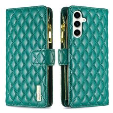Per Samsung Galaxy S23 FE 5G Diamond Lattice Zipper Wallet Custodia in pelle per telefono a conchiglia (verde)