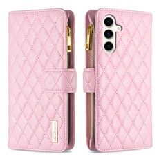 Per Samsung Galaxy S23 FE 5G Diamond Lattice Zipper Wallet Custodia in pelle per telefono a conchiglia (rosa)