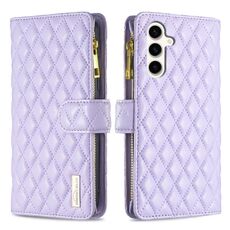 Per Samsung Galaxy S23 FE 5G Diamond Lattice Zipper Wallet Custodia in pelle per telefono a conchiglia (viola)