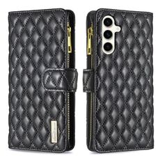 Per Samsung Galaxy S23 FE 5G Diamond Lattice Zipper Wallet Custodia in pelle per telefono a conchiglia (nero)